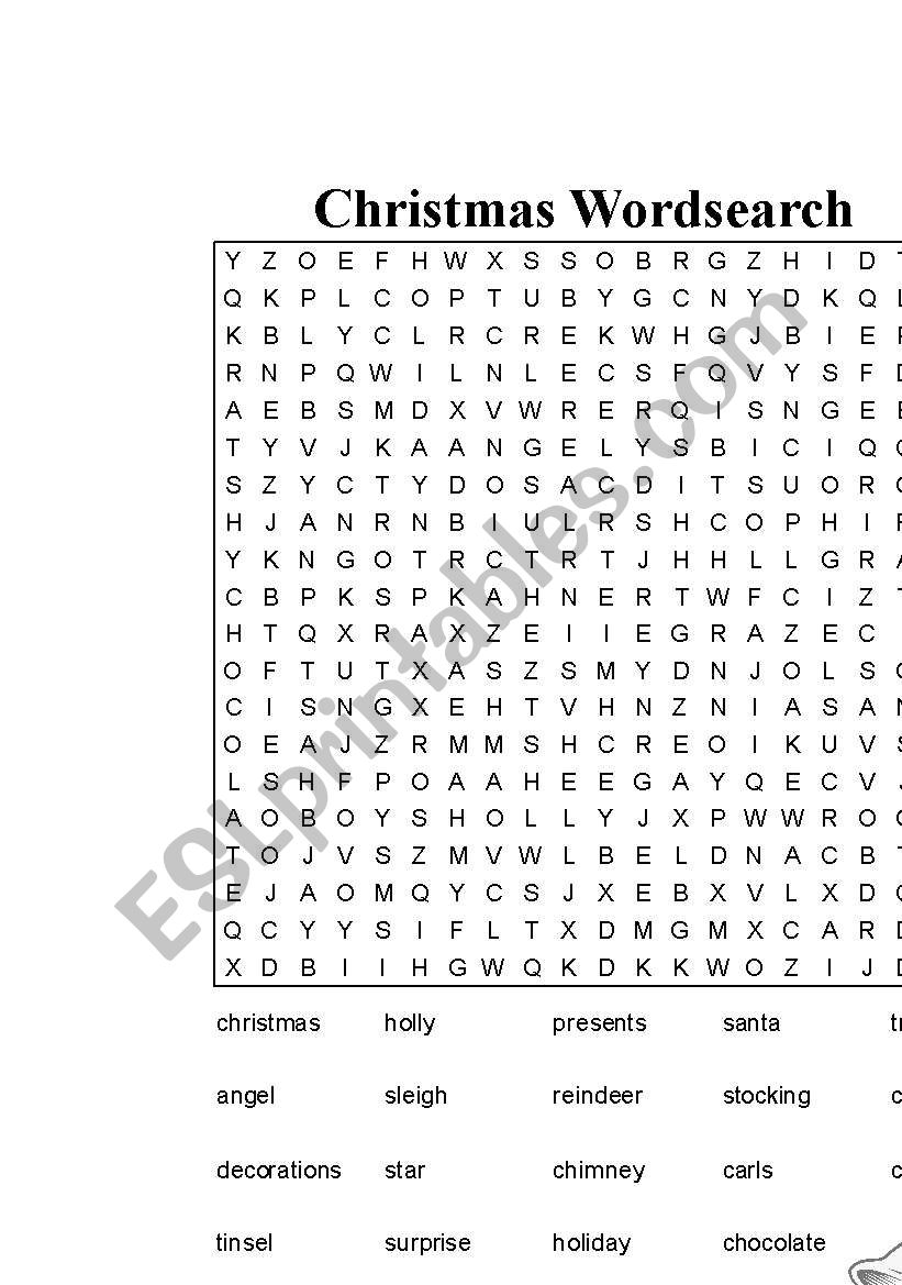 Christmas word Find worksheet