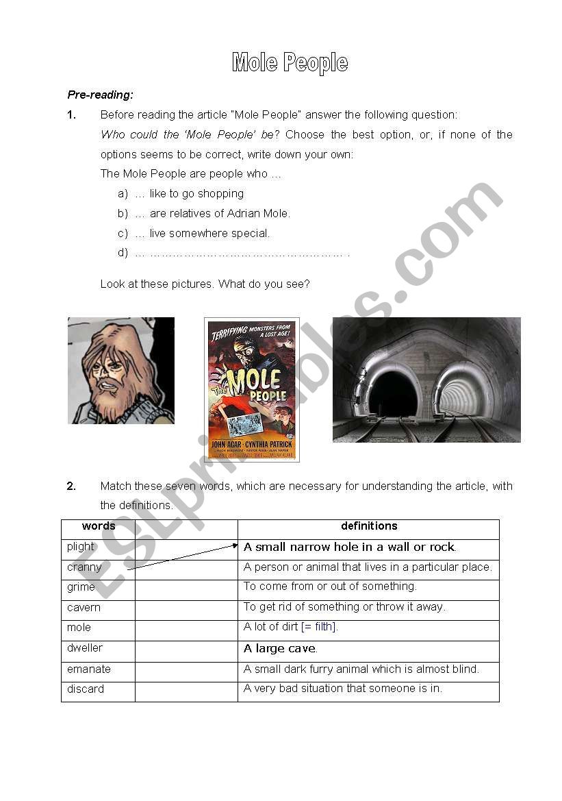 Mole people worksheet