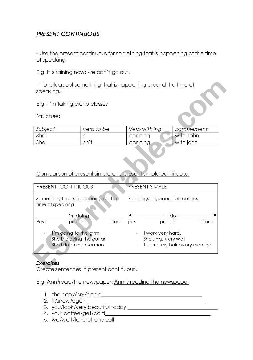 Present Continuous worksheet