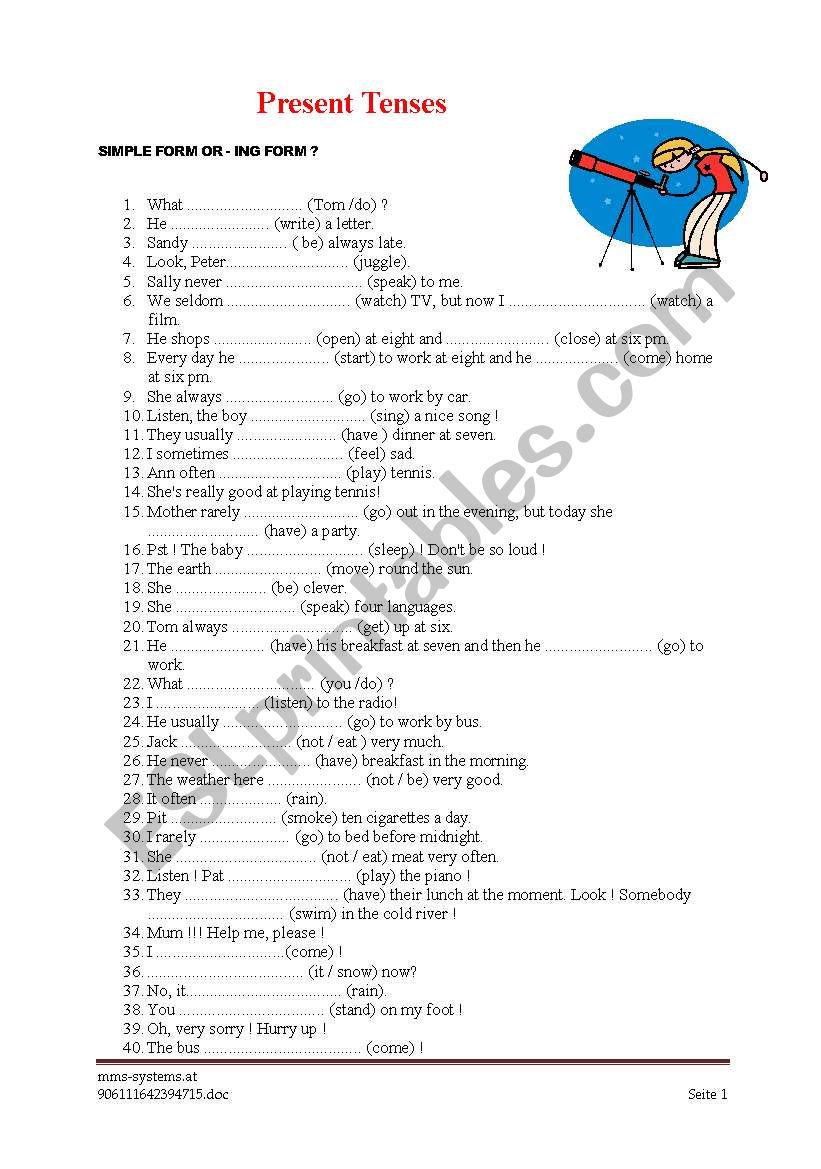 Present Tenses - ESL worksheet by madlener