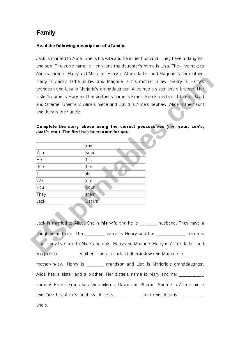 Family - Worksheet worksheet