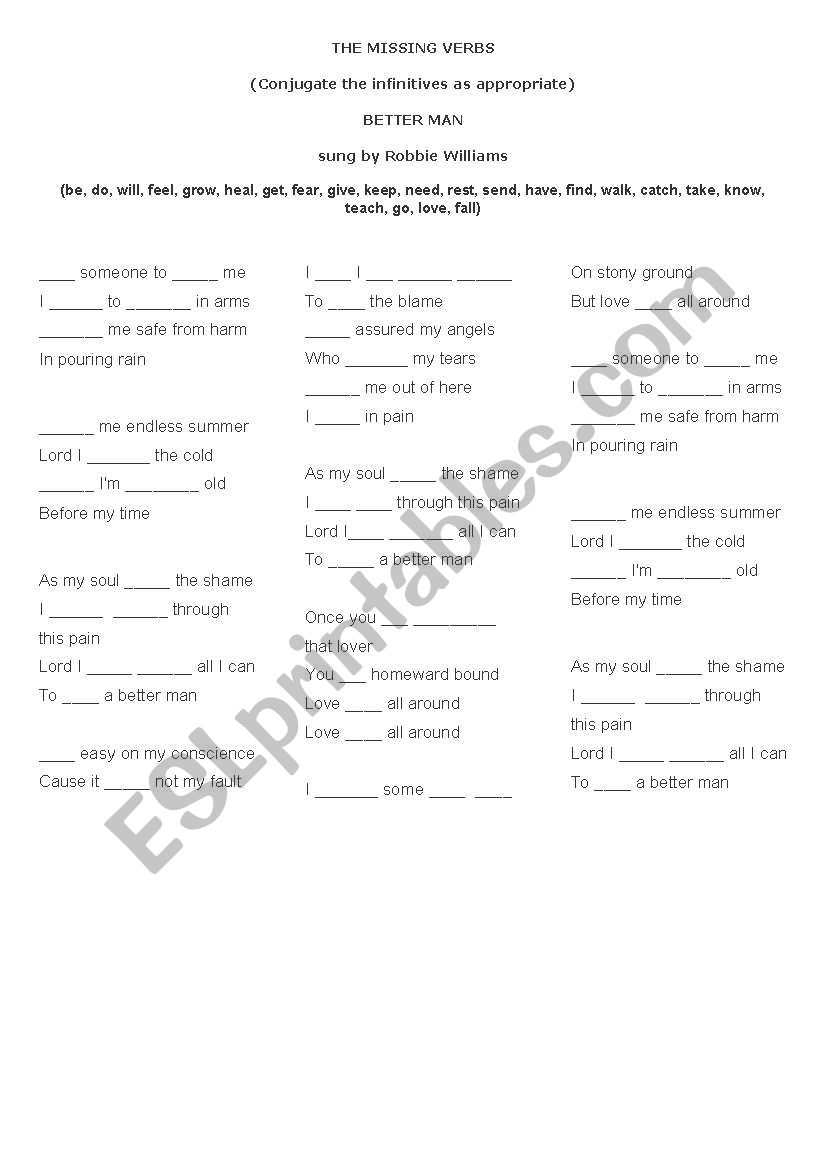 English worksheets: Let´s sing - A song activity