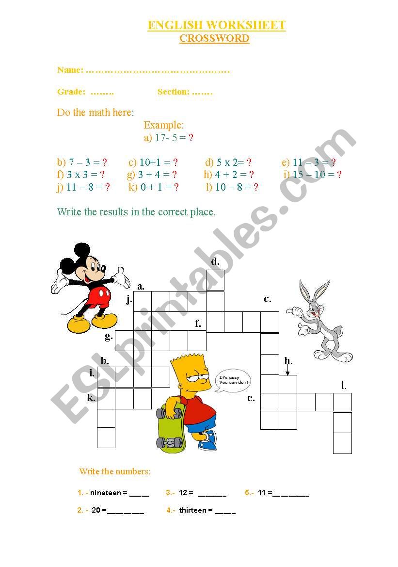 NUMBERS worksheet