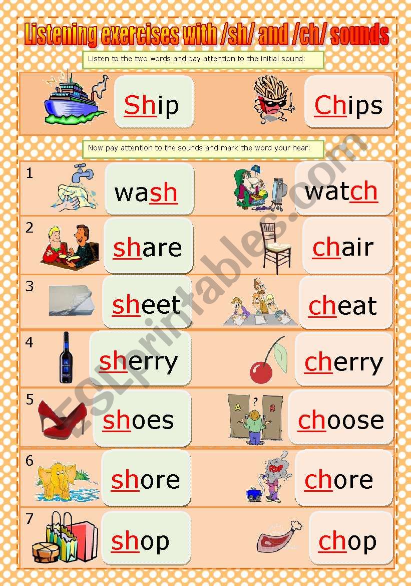 PHONICS SH CH ESL Worksheet By Zailda