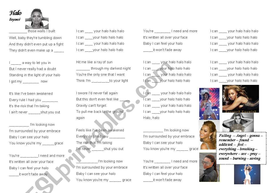 Halo - Beyonc worksheet