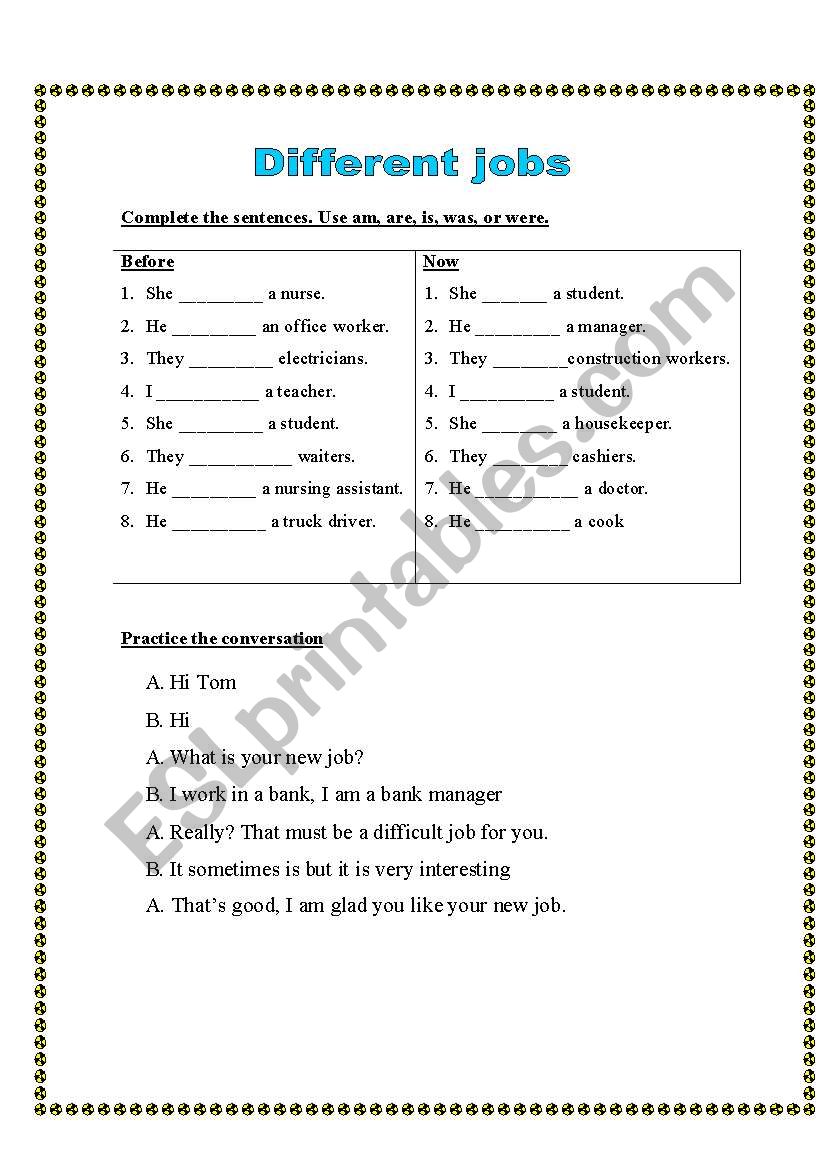 different  jobs worksheet