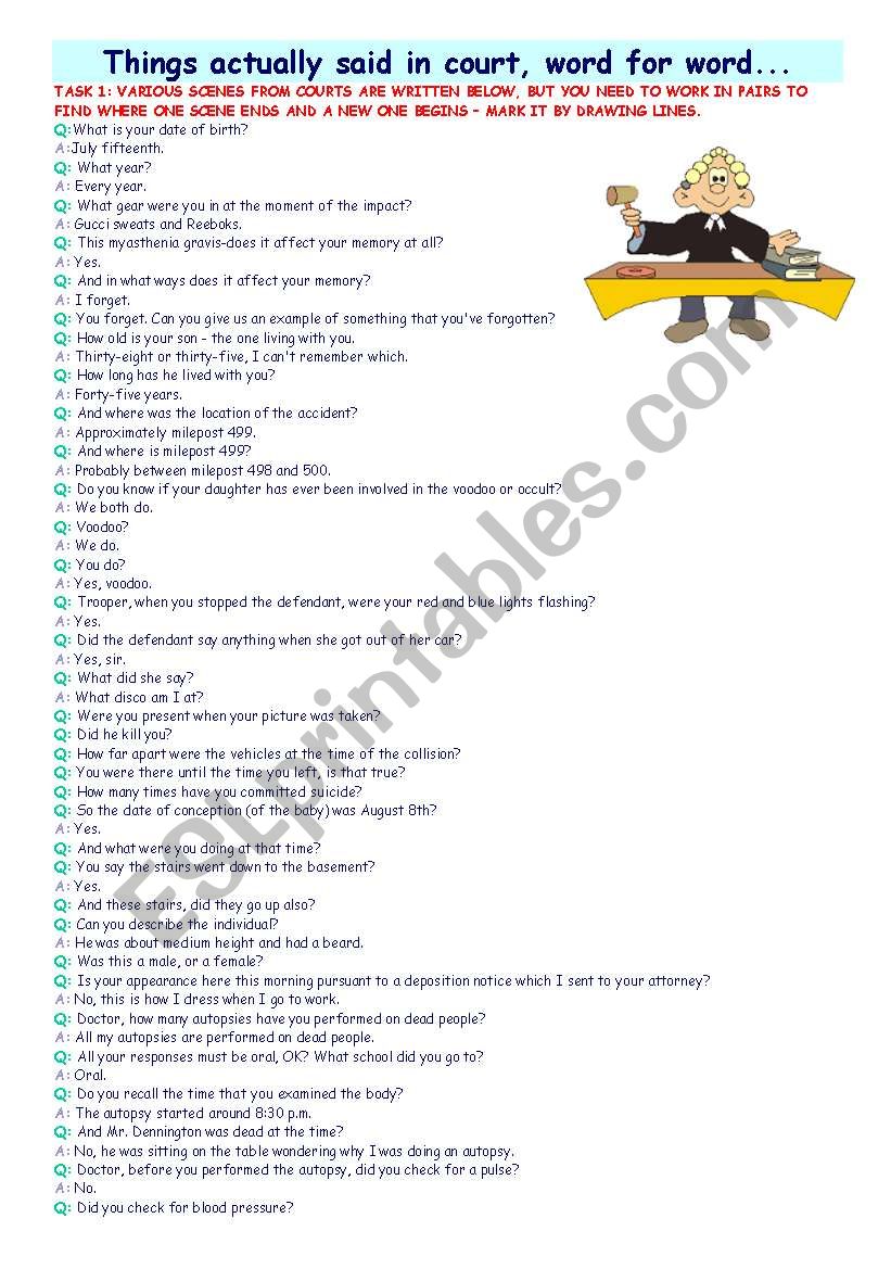 funny things from court - ESL worksheet by anitarobi