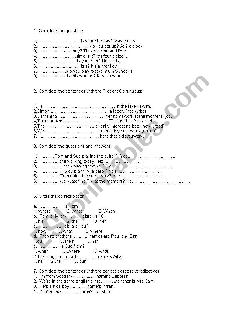 present continuous/ possessives