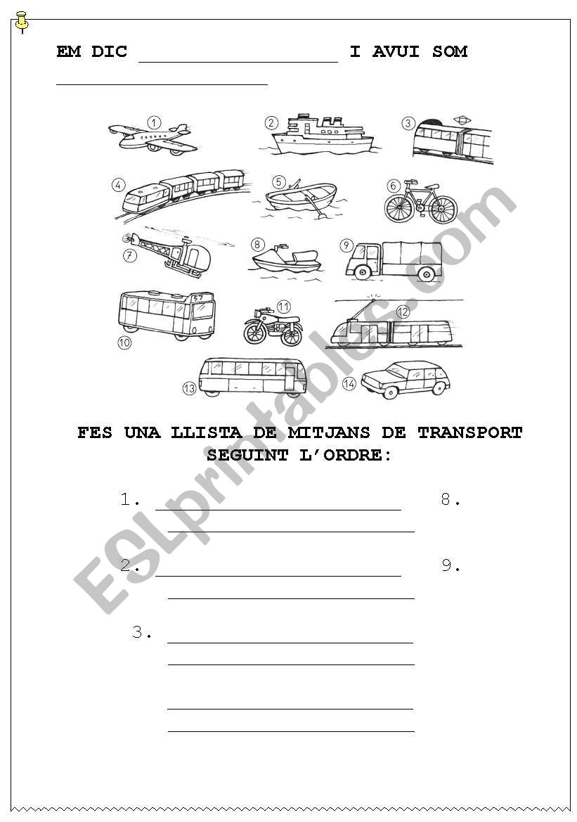 Transports vocabulary worksheet