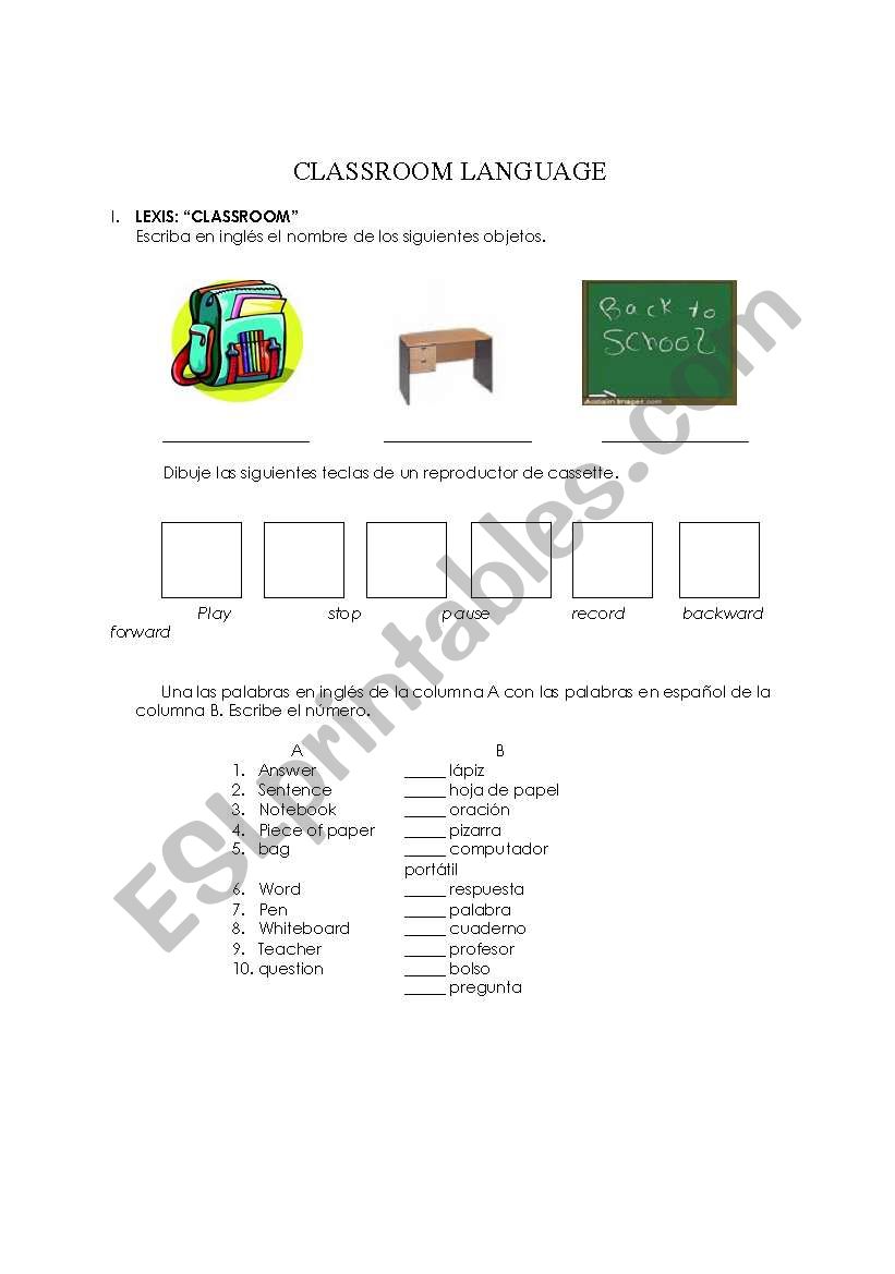 classroom language worksheet