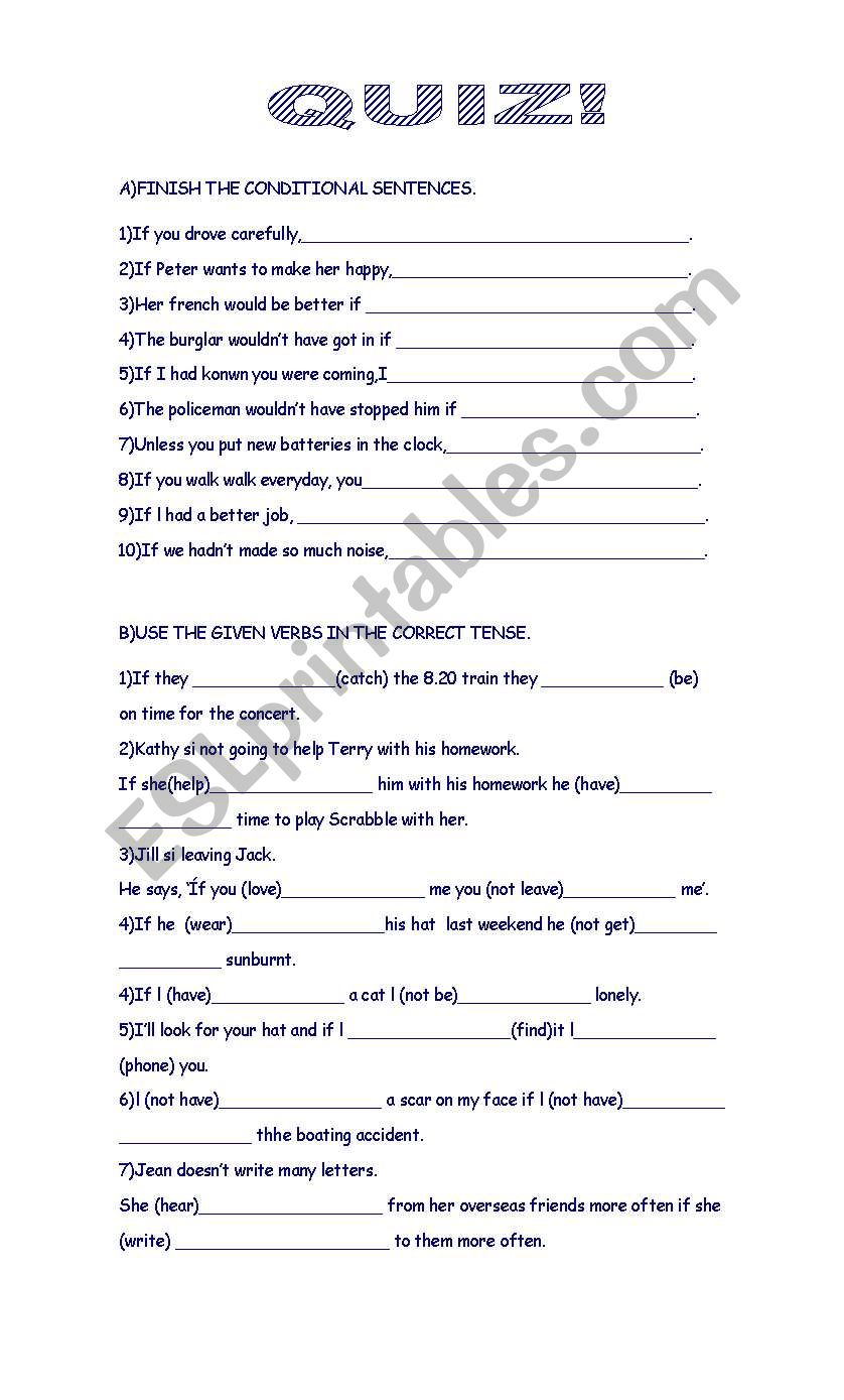 CONDITIONALS QUIZ worksheet