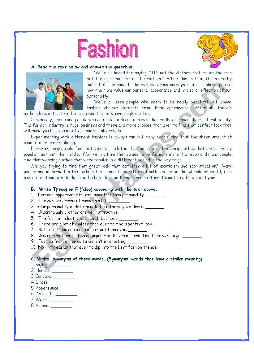 fashion and clothes - ESL worksheet by anallely23