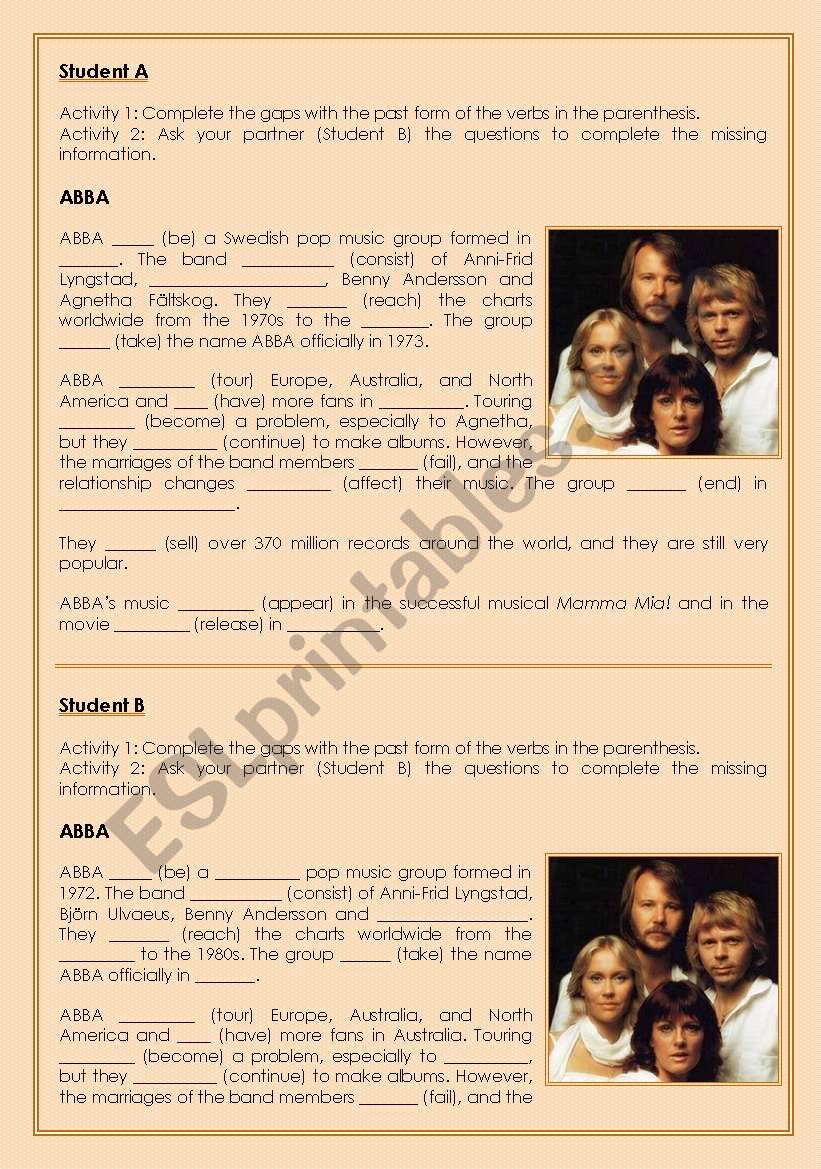 ABBA: simple past worksheet