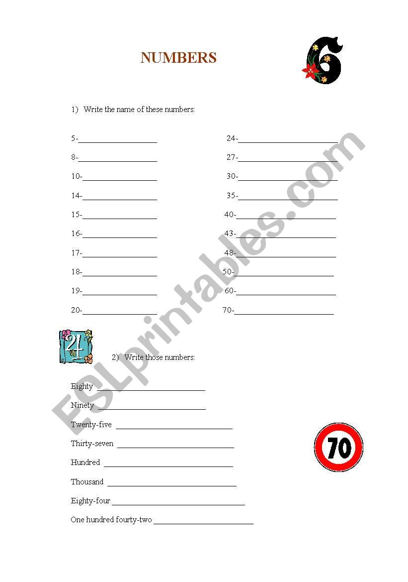 numbers worksheet