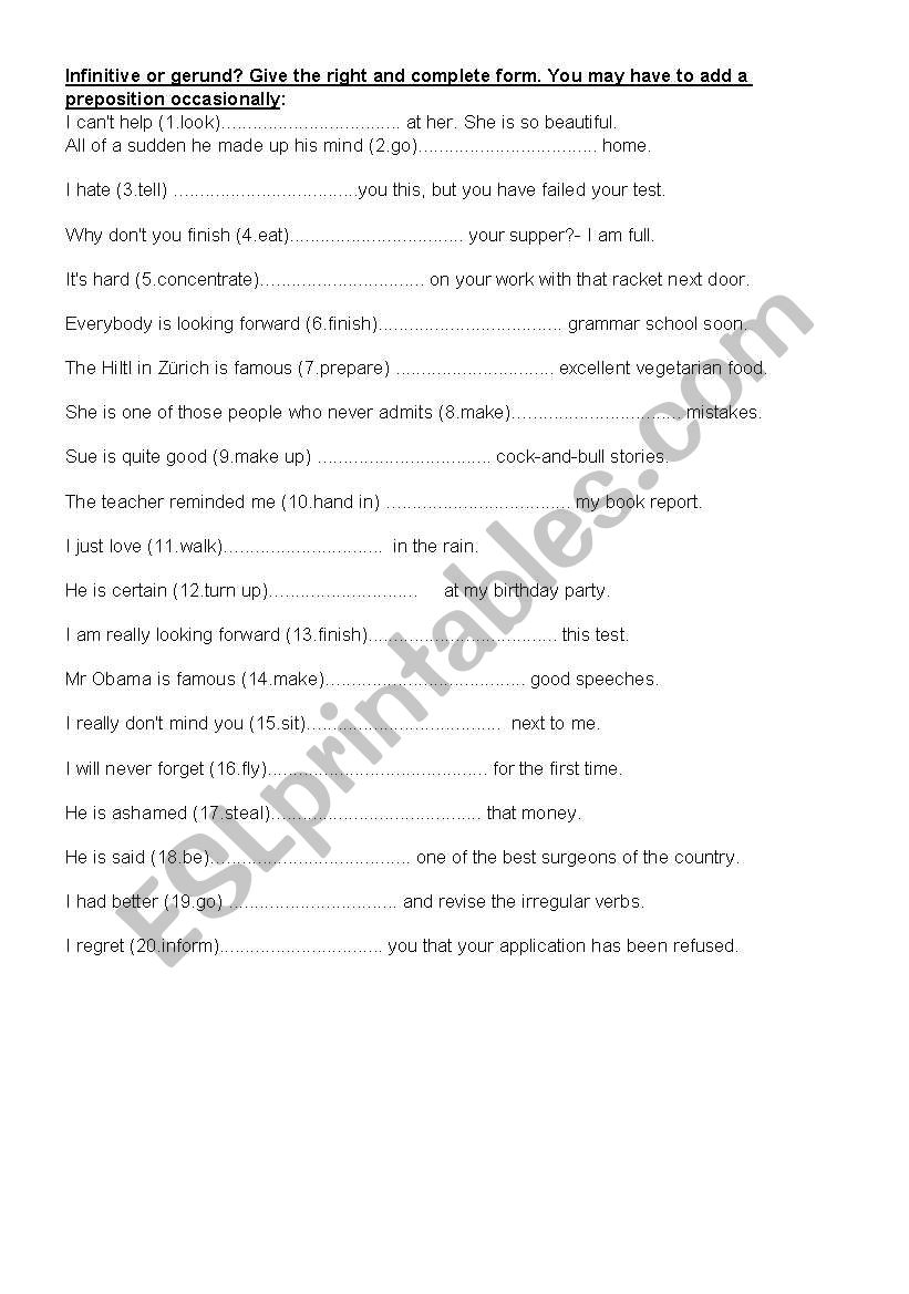 Infinitive or gerund? worksheet