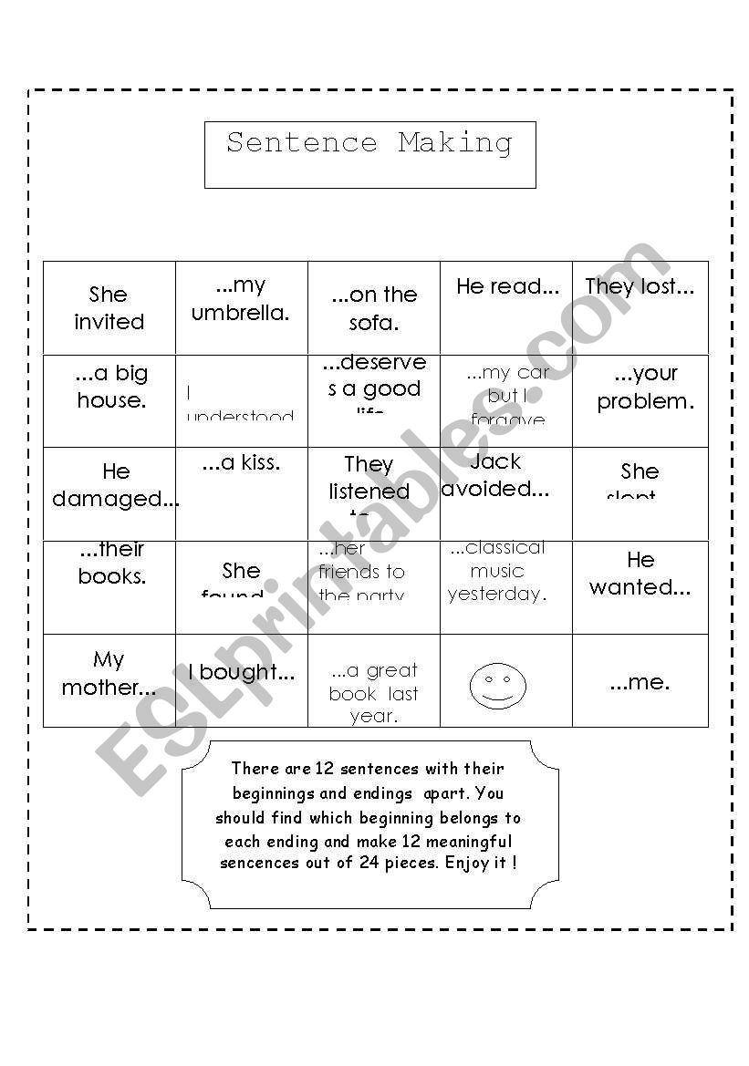 Sentence Making ESL Worksheet By Claudiaeusebio