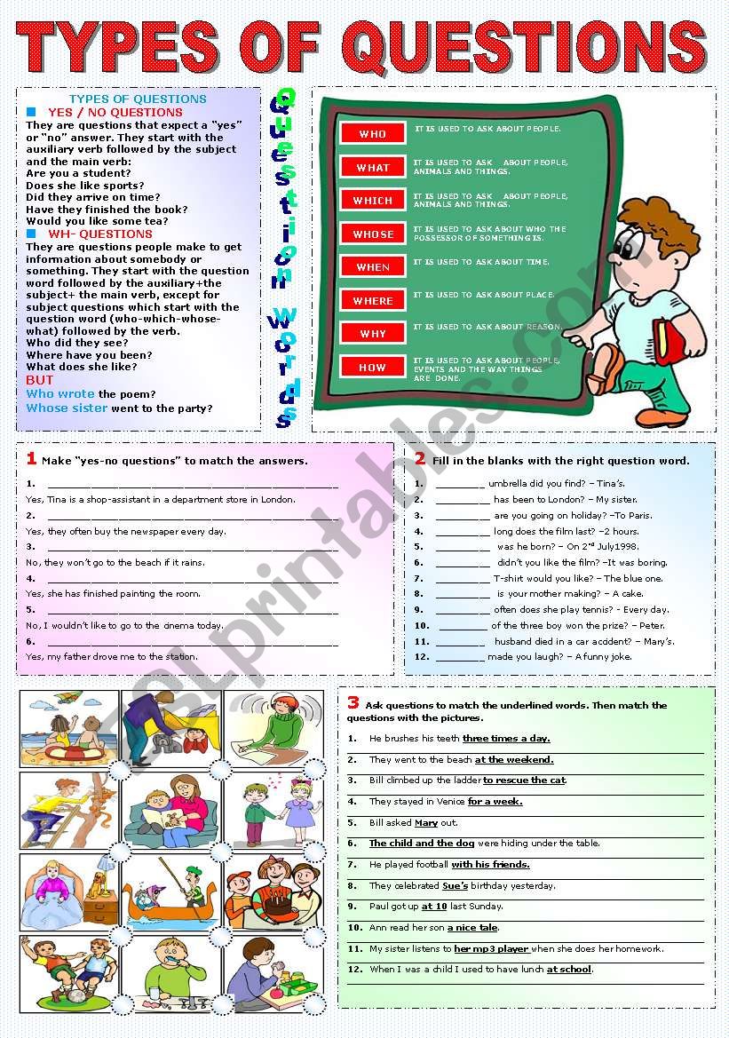 TYPES OF QUESTIONS ESL Worksheet By Katiana