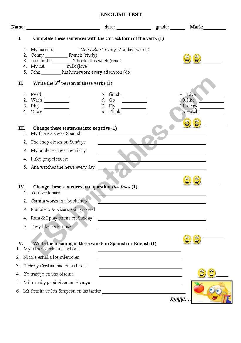 Present simple tense worksheet