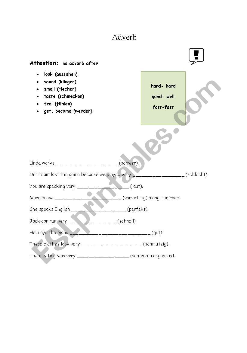 adverb worksheet