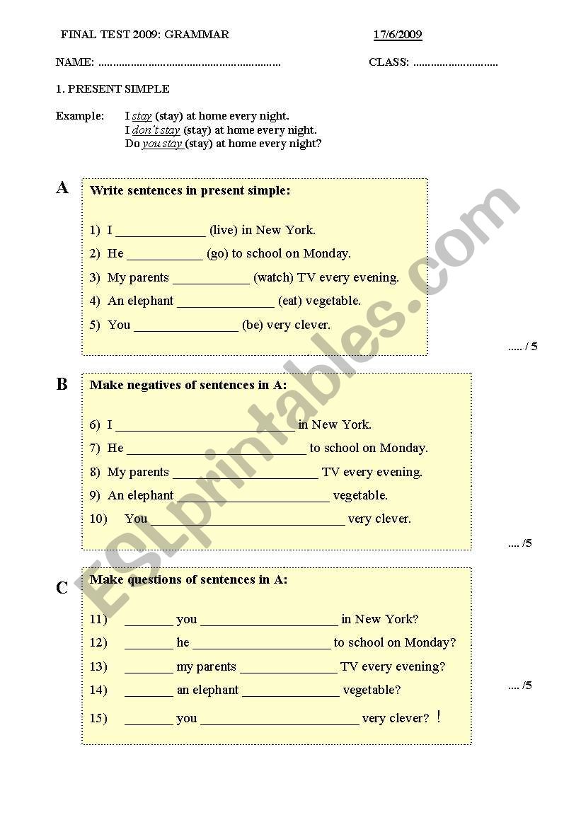 Final test 2 worksheet