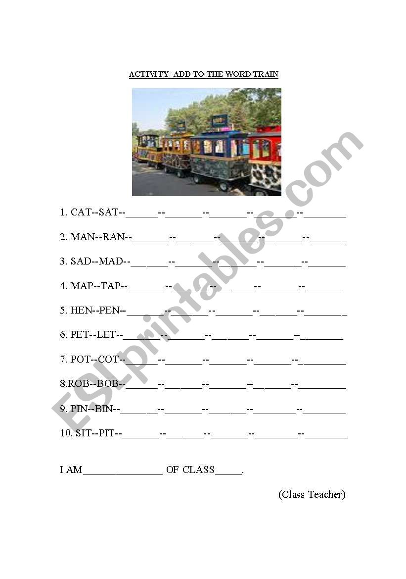 Add to the word train worksheet