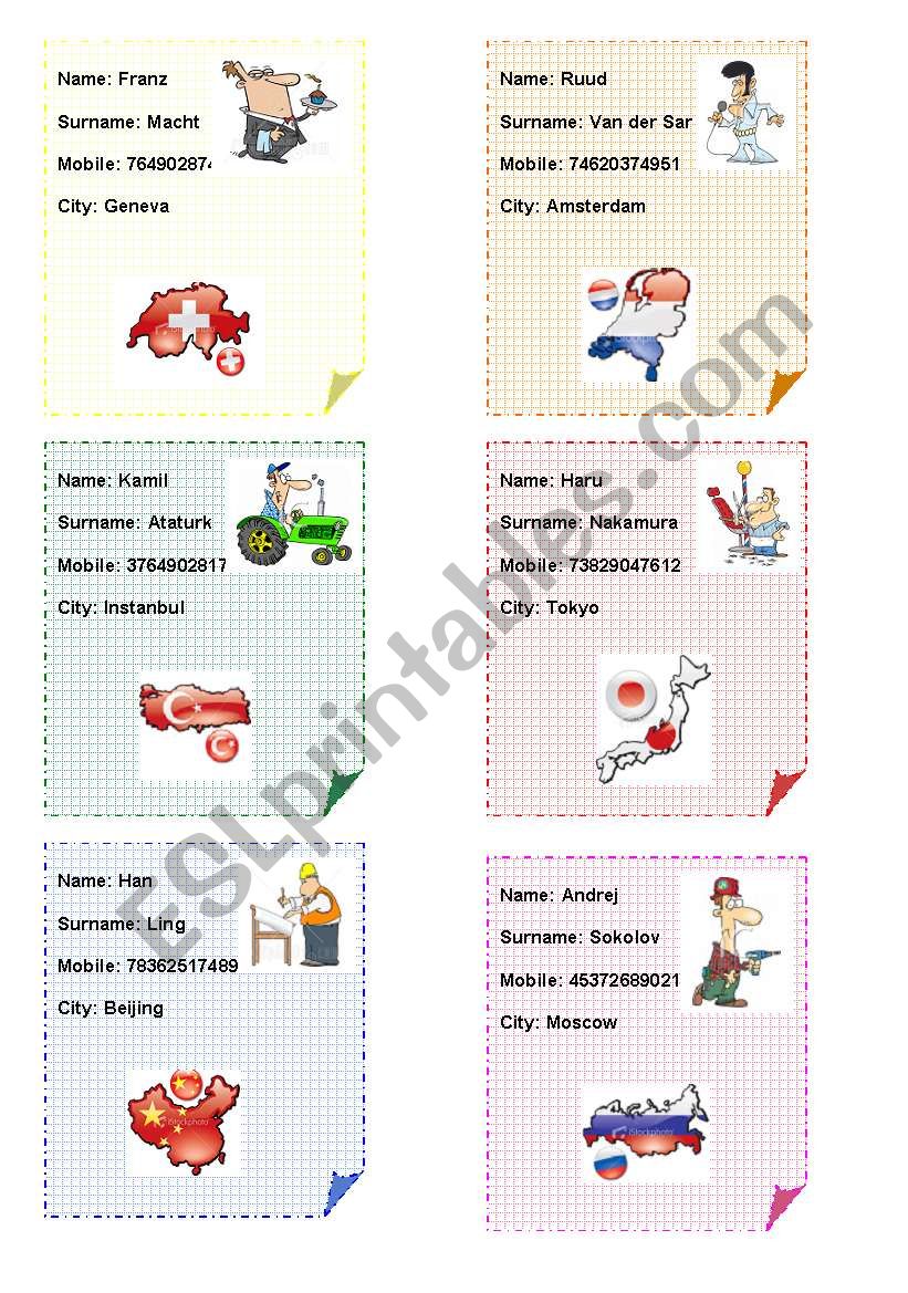 Jobs - ID cards (3/5) worksheet