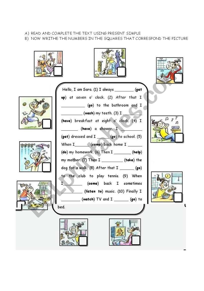 Sara´s routine - ESL worksheet by sandramendoza