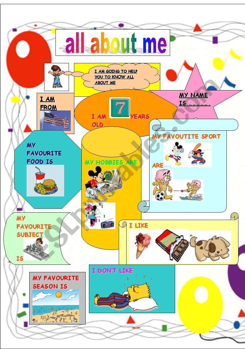 All About Me ESL Worksheet By Miss Manal