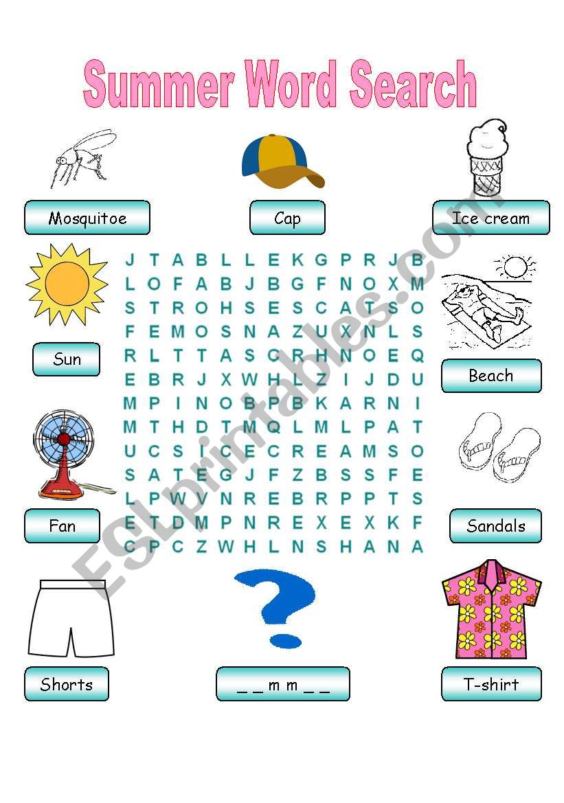 Summer Vocabulary Word Search worksheet