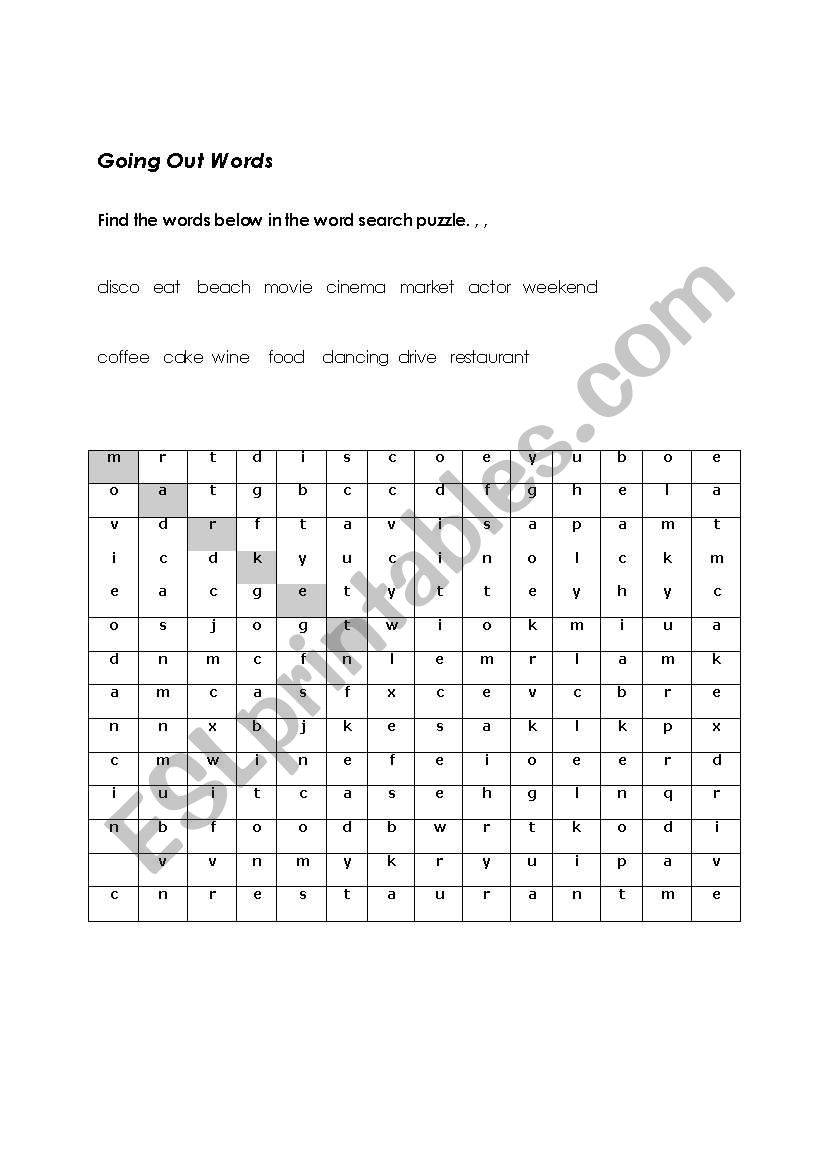 Going Out Words Puzzle worksheet