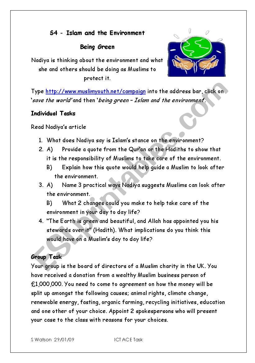 Islam and the Environment worksheet