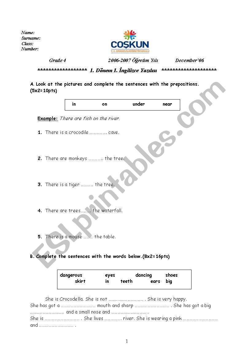 exam for elemantary students worksheet