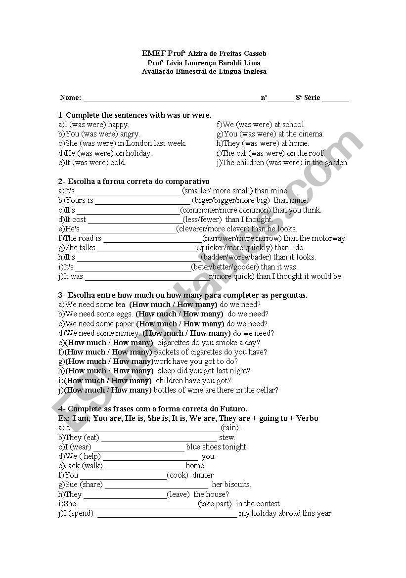 comparative exercises worksheet