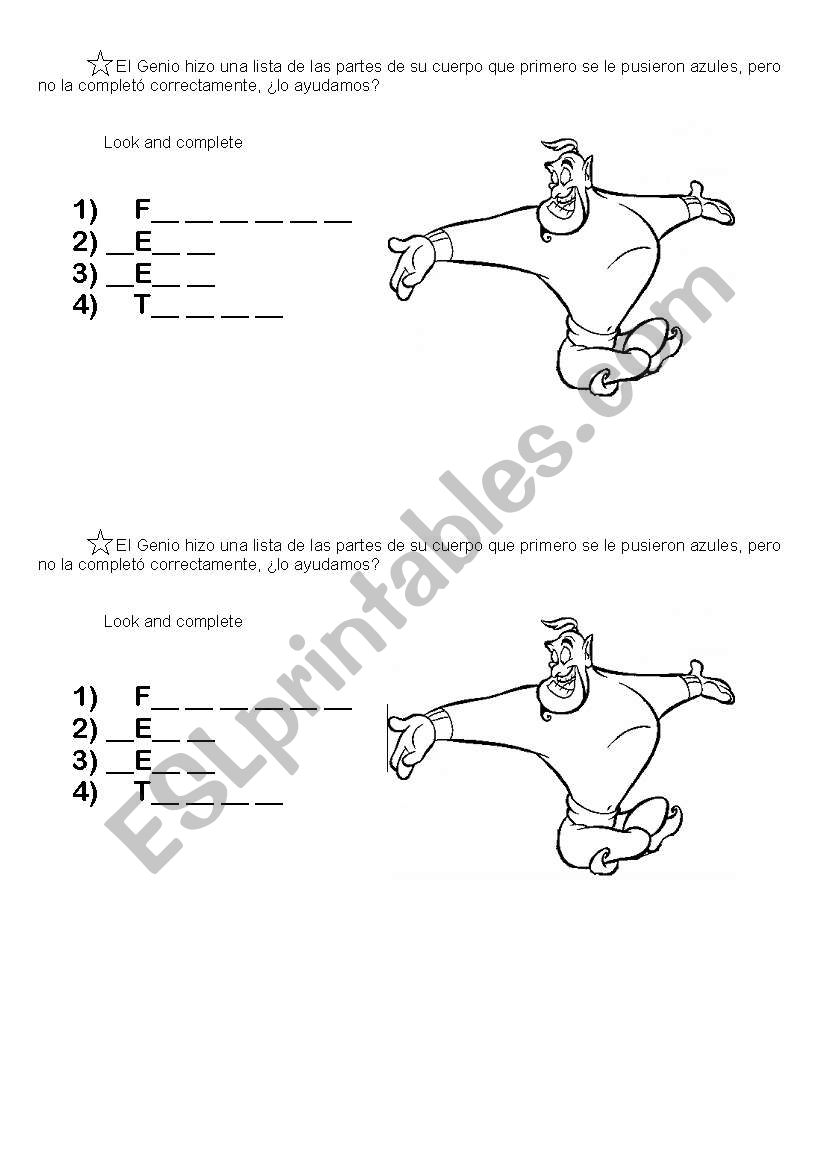 Parts of the body worksheet