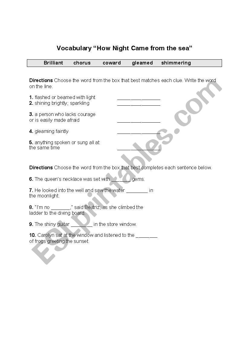 Vocabulary Excercises worksheet