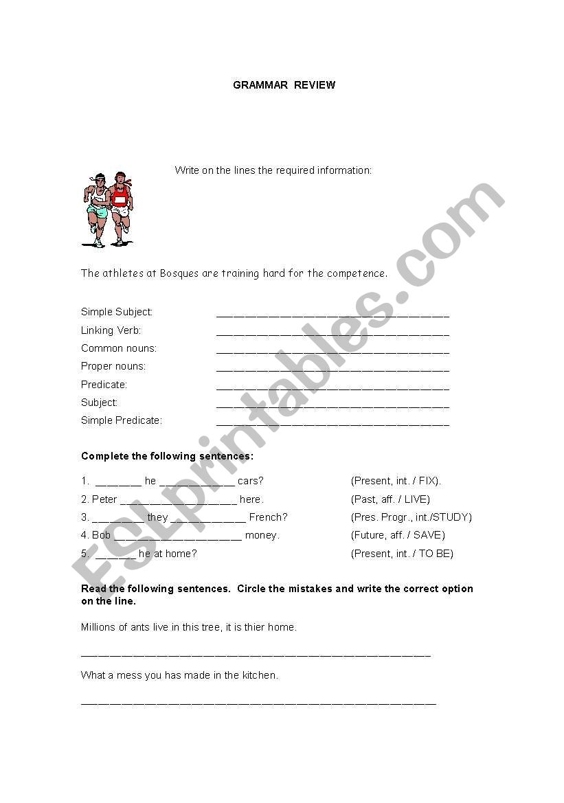 Grammer Review worksheet