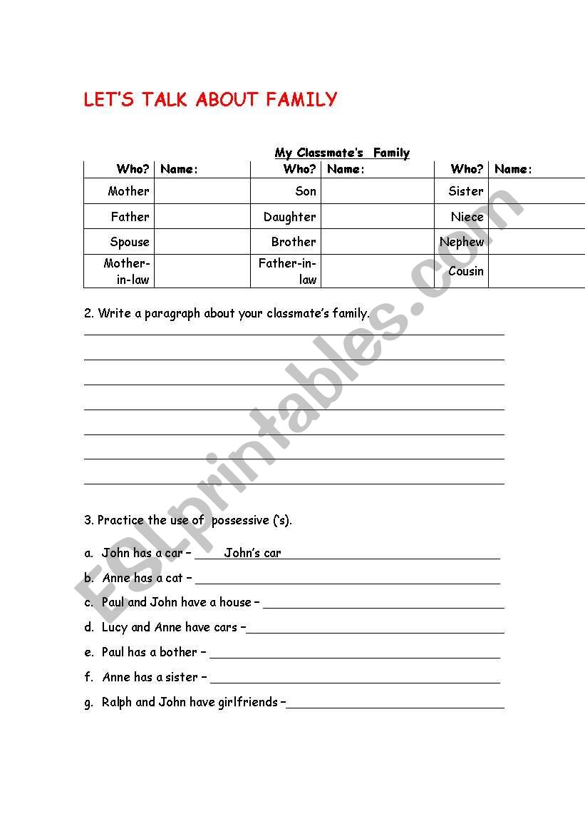 lets talk about family worksheet