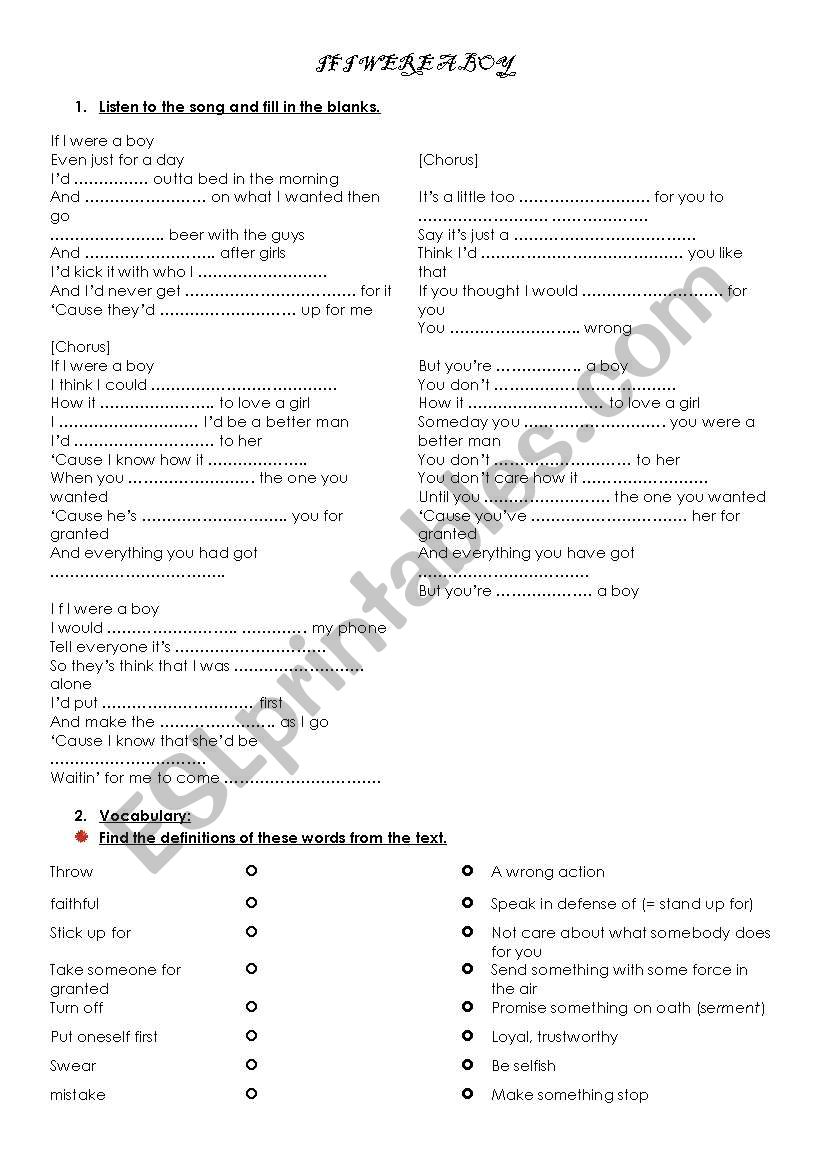 If I were a boy_Beyoncé_worksheet - ESL worksheet by lucyyy