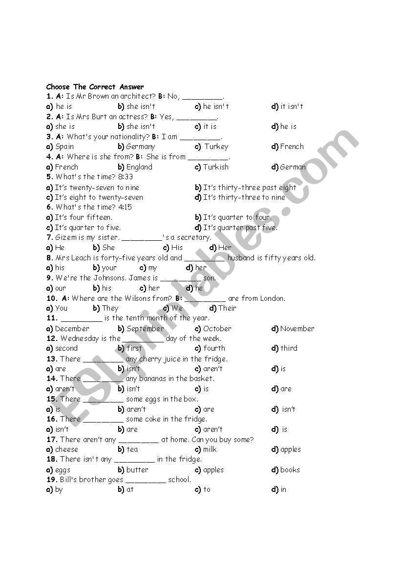 general grammar test worksheet