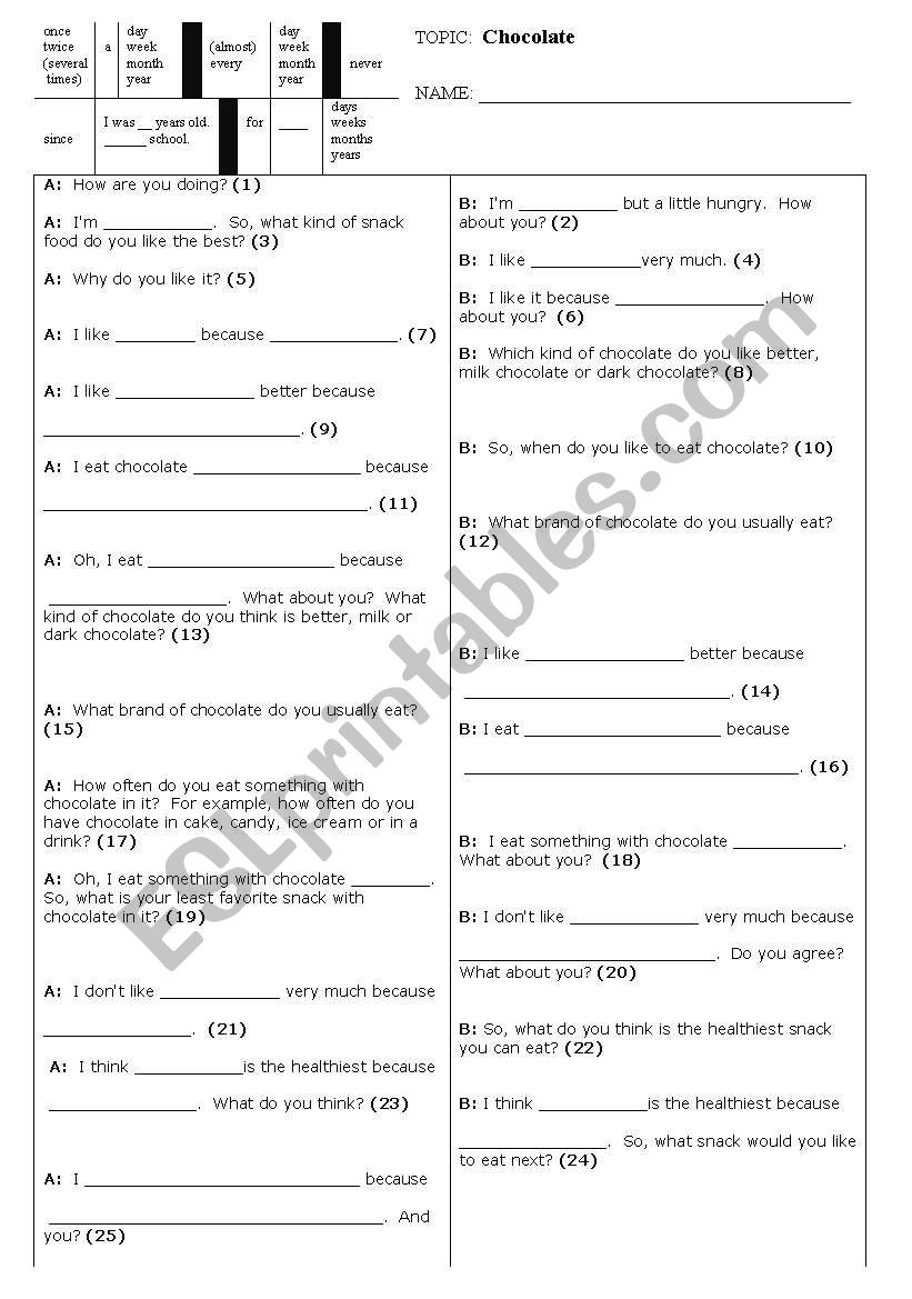 Chocolate worksheet