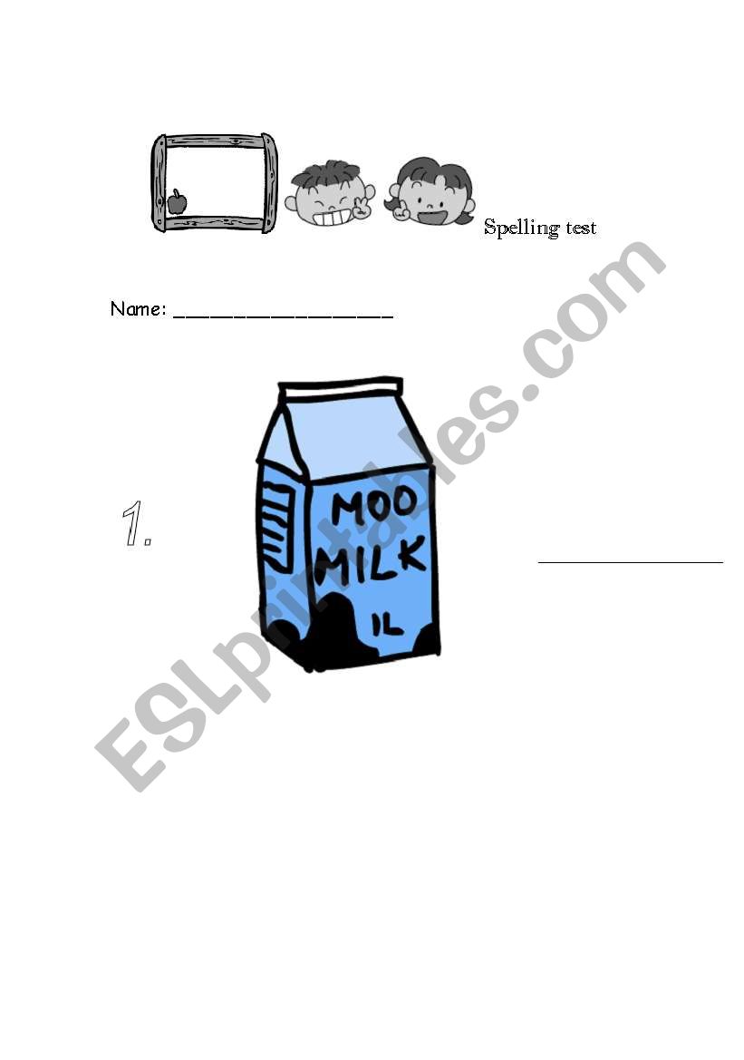 Spelling test worksheet