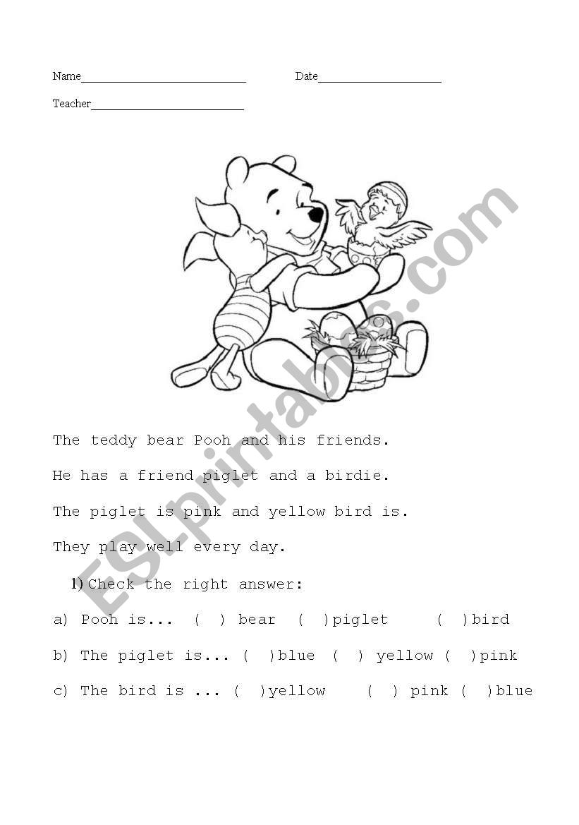 Pooh and your friends. worksheet