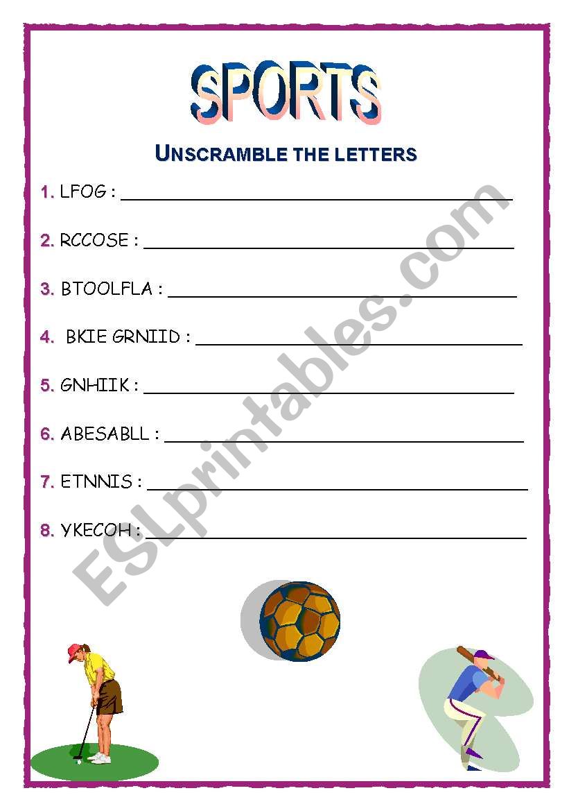 Sports - Unscramble worksheet