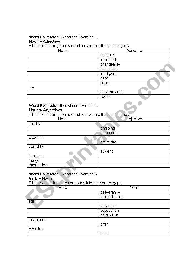 Word Formation worksheet