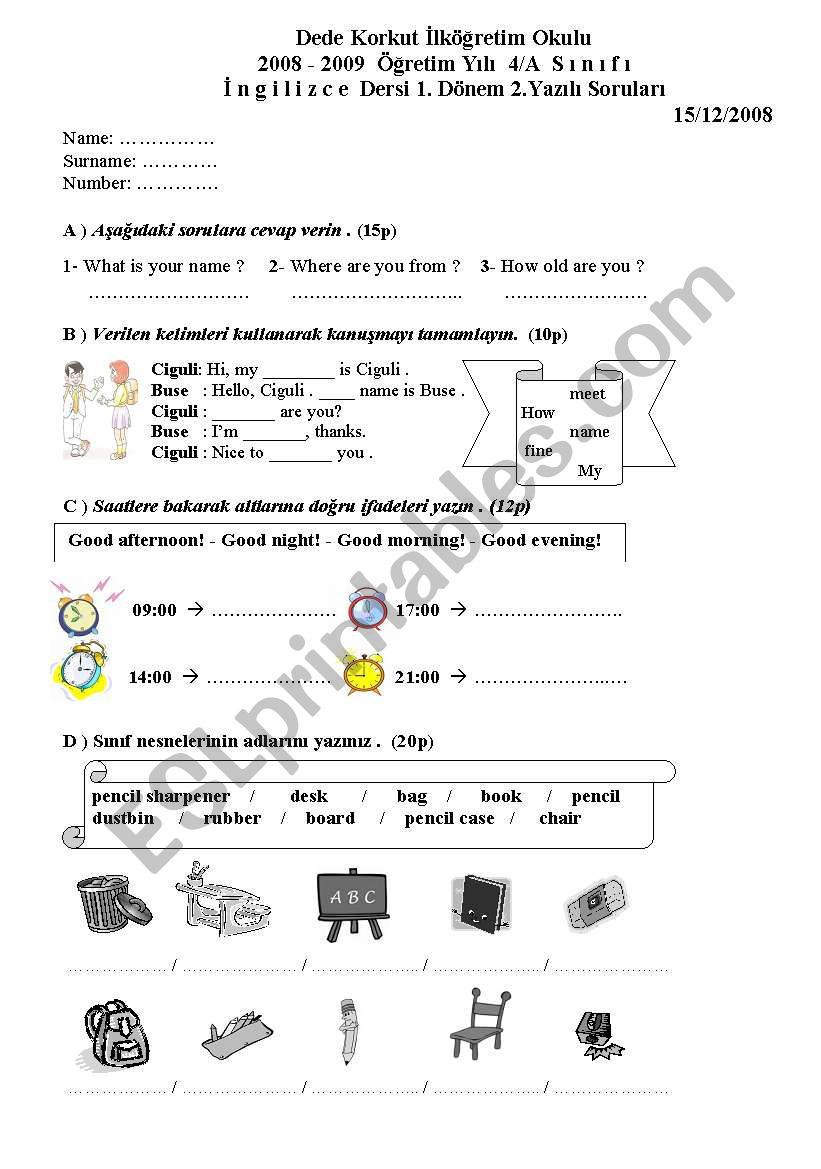 4th grade 1st term 2nd exam page1