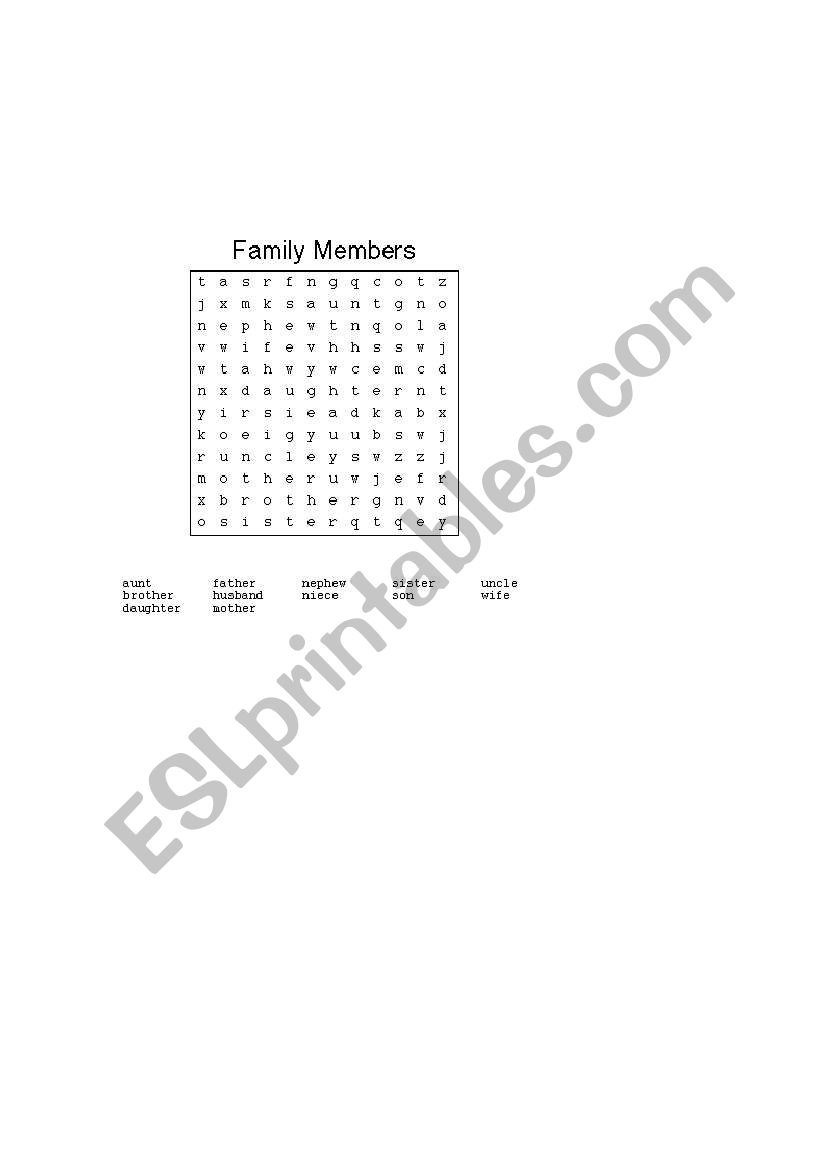 Word search - Family Members worksheet