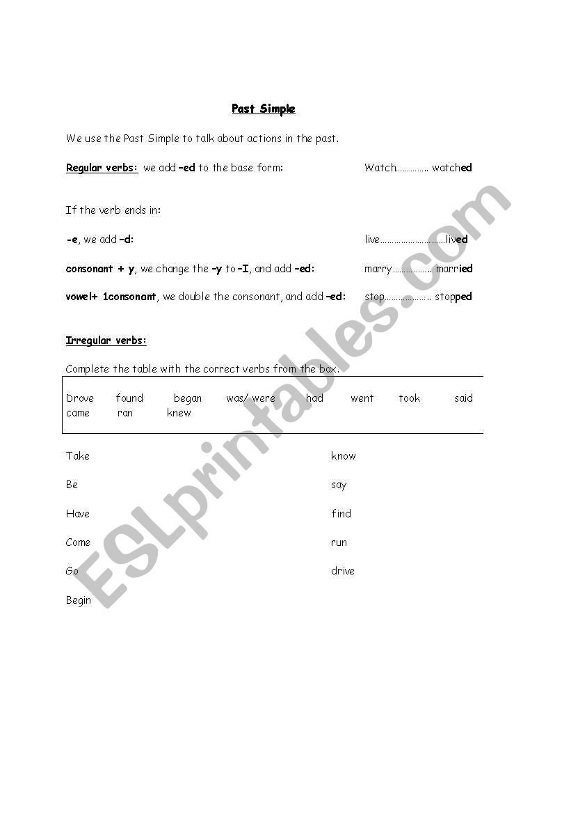 simple past worksheet