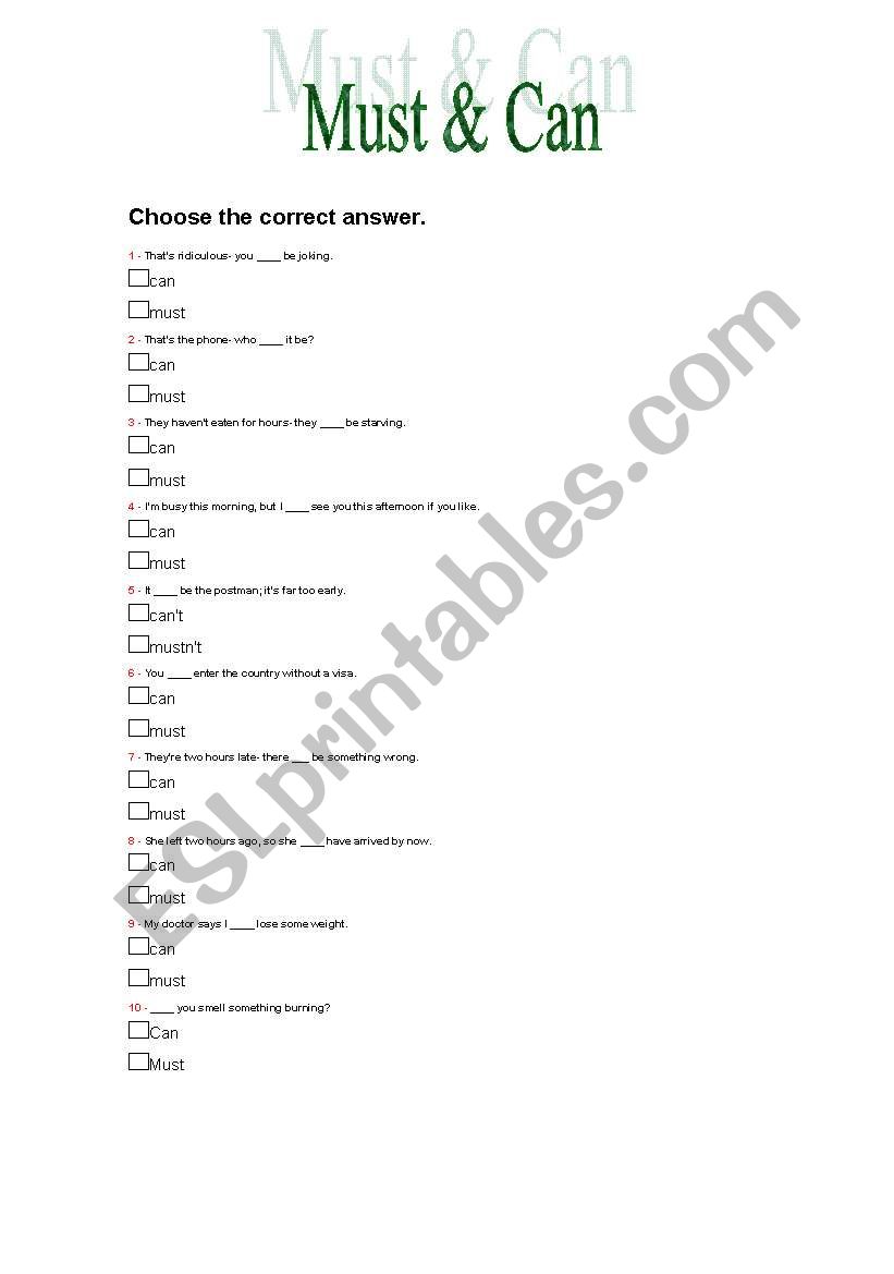 Must & Can worksheet