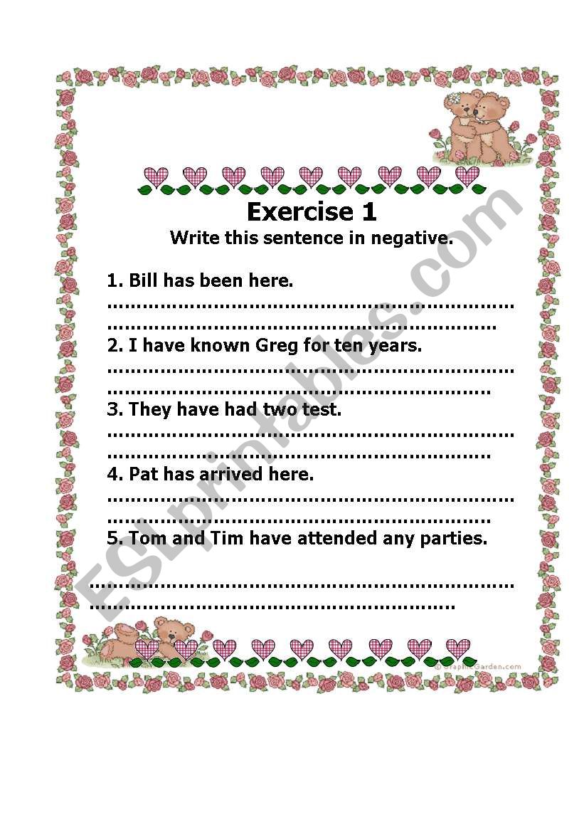 negative sentence worksheet