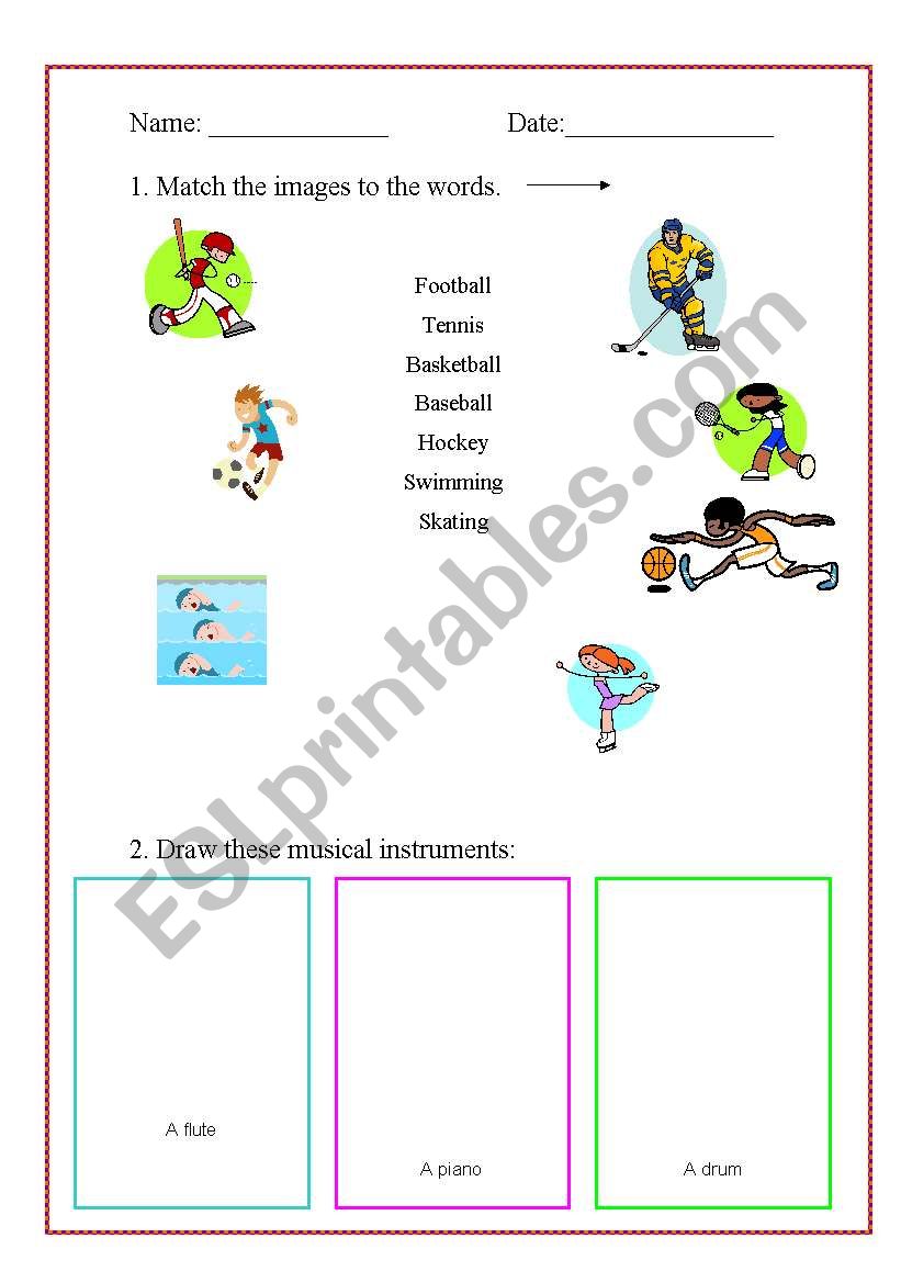 Sports and music worksheet